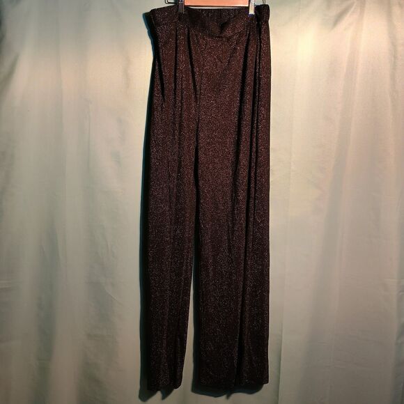 Women’s Black Metallic Wide Leg Pants – High Waist Sparkle Trousers Size XL - Picture 1 of 4
